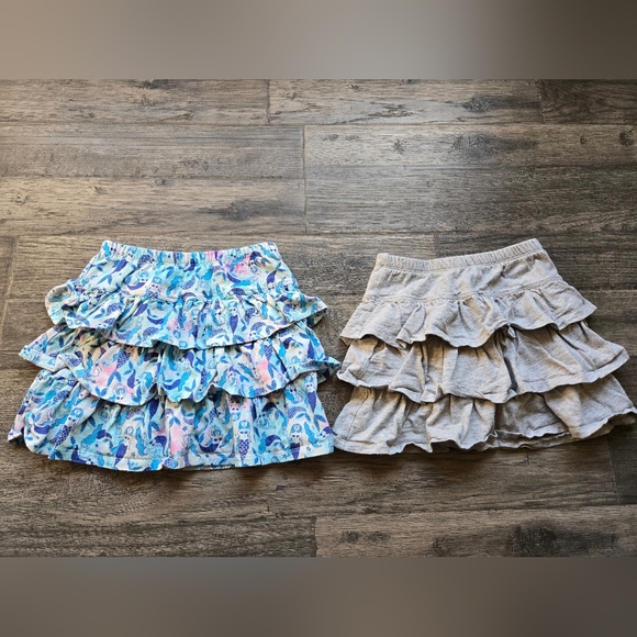 Kids Ruffled Skirts Set - Blue Pattern & Gray - Picture 1 of 8